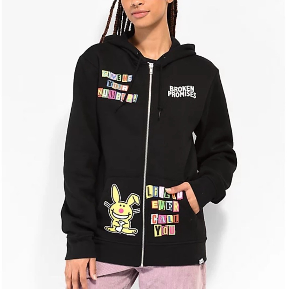 Broken Promises X Happy Bunny Call you back zip up hoodie size small